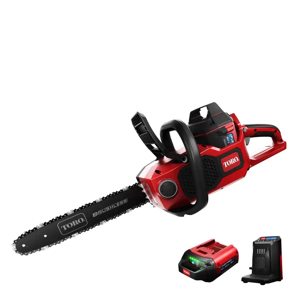 Toro Flex-Force 16 in. 60-Volt Max Lithium-Ion Battery Electric Cordless Chainsaw. 2.5 Ah Battery And Charger Included