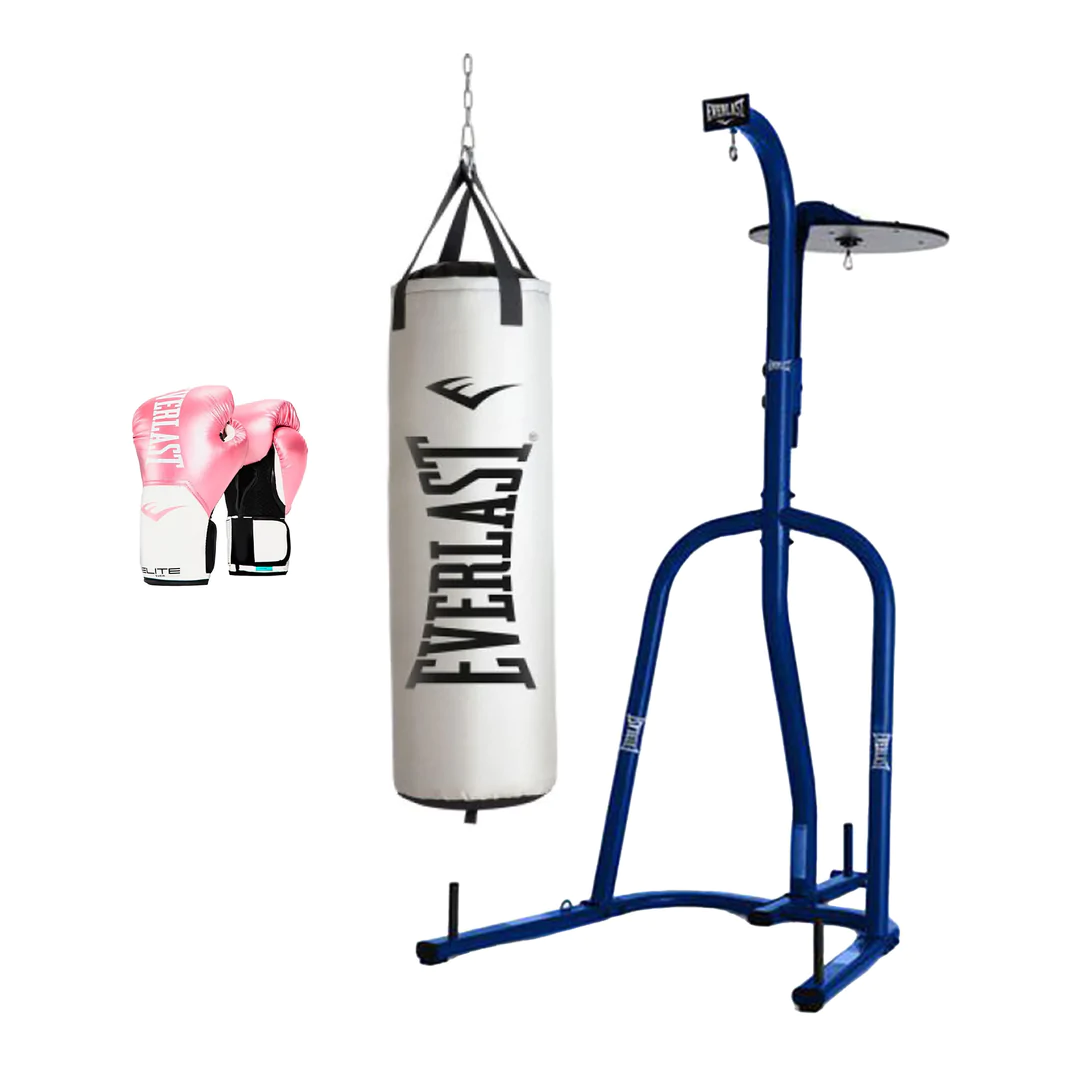 Everlast Dual Punching Bag Stand. Nevatear 60 Lb Heavy Bag. And Pro Style Gloves