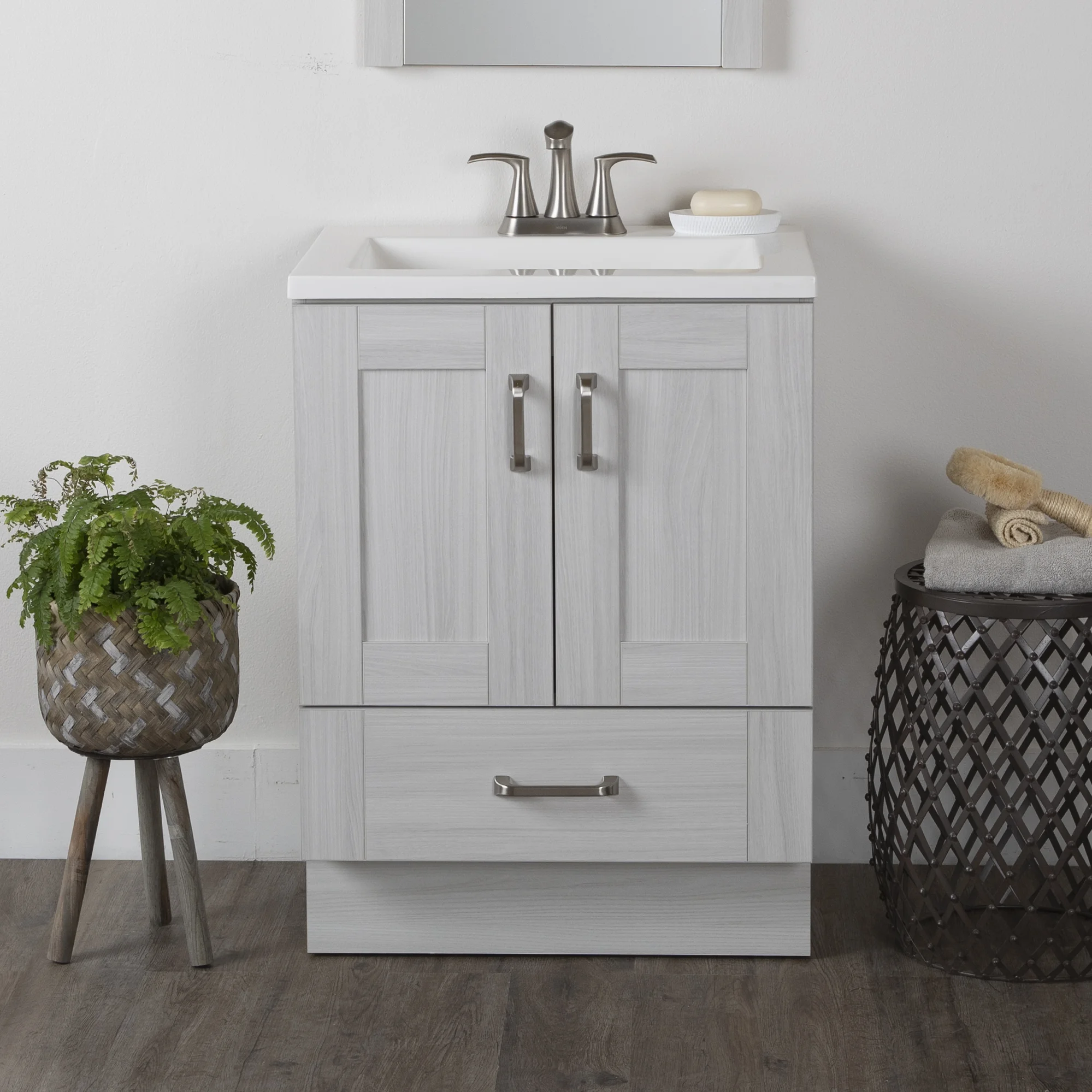 Ebern Designs Janiyyah 24.25” Free-standing Single Bathroom Vanity. Elm Sky