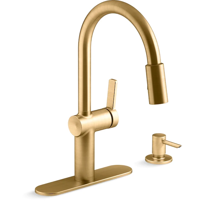 Kohler Koi Vibrant Moderne Brushed Brass Single Handle Deck-mount Pull-down Handle Kitchen Kitchen & Bath Fixtures (Deck Plate Included)