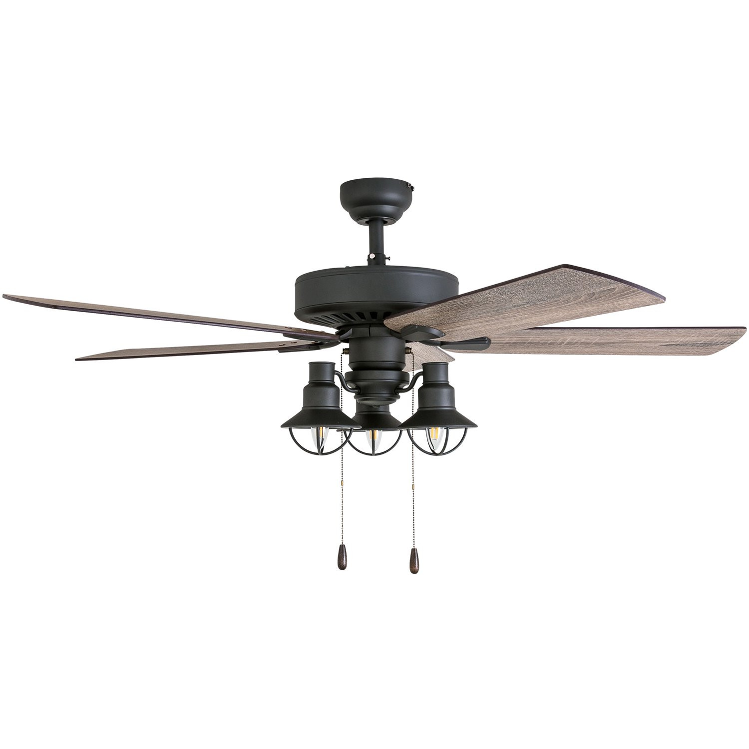 Prominence Home Ennora Farmhouse 52-Inch Aged Bronze Indoor Ceiling Fan. Lantern LED Multi-Arm Barnwood/Tumbleweed Blades