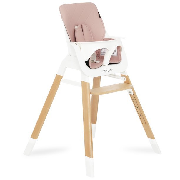Dream On Me Nibble Wooden Highchair. Compact High Chair. Light Weight. Portable. Pink