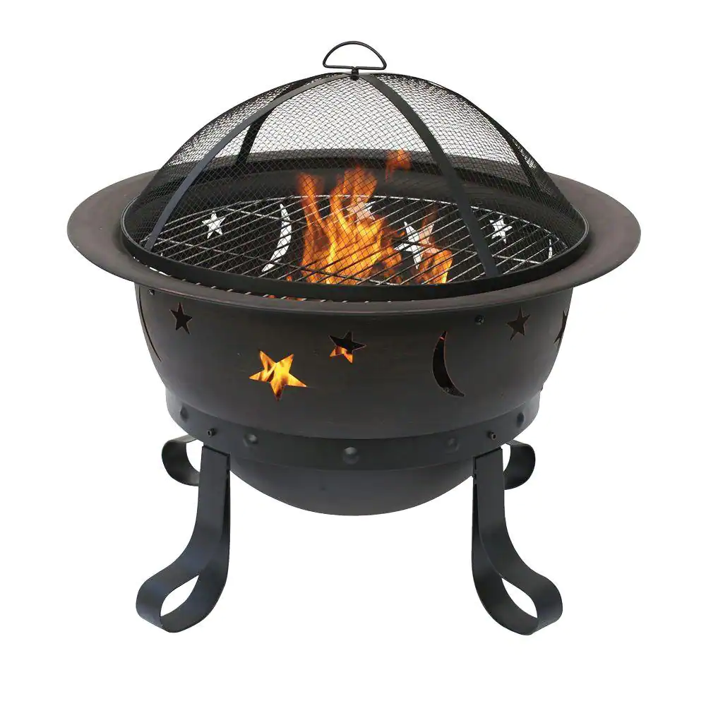 Endless Summer Bronze Cauldron Stars and Moons 30 in. D Wood Burning Fire Pit