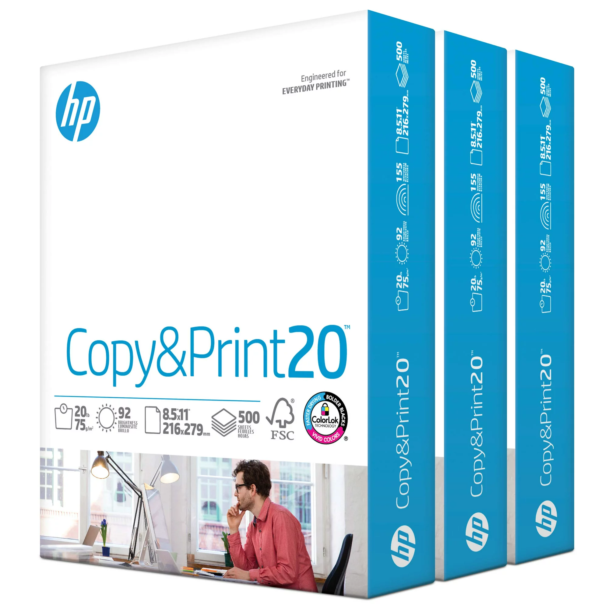 HP Printer Paper - Copy & Print 20lb. 8.5×11. 3 Ream. 1500 Shts