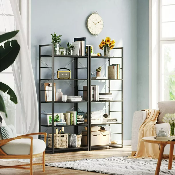 ODK Home Bookshelf. 5 Tier Shelf Storage Organizer. Modern Book. Black