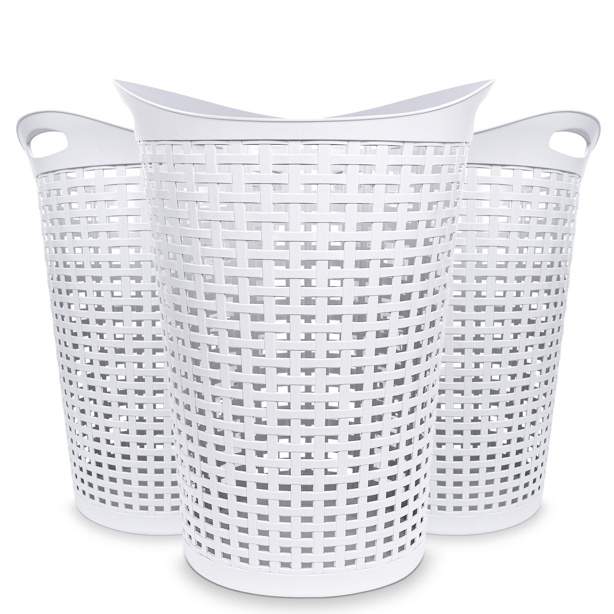 Mainstays Flexible Round Wicker Hamper. 3 Pack. White