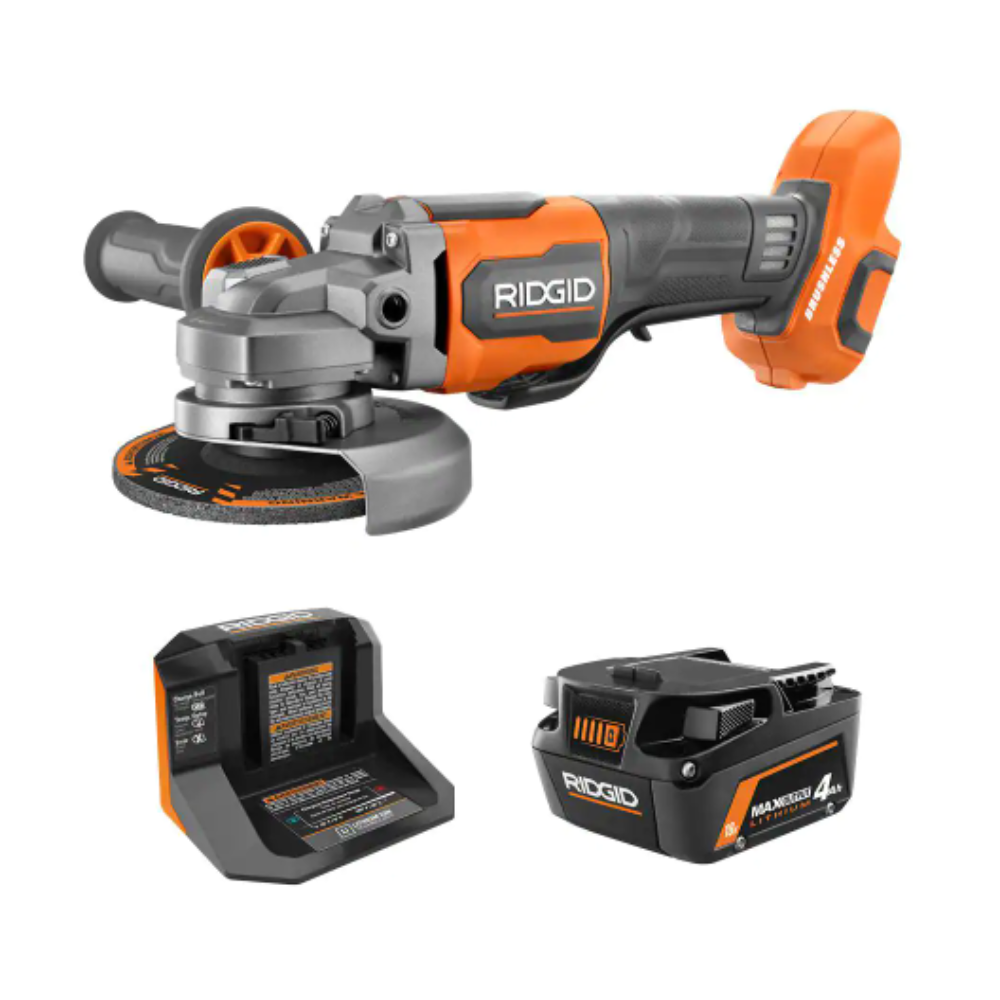 Ridgid 18V Brushless Cordless 4-1/2 in. Angle Grinder Kit with 4.0 Ah Battery and Charger
