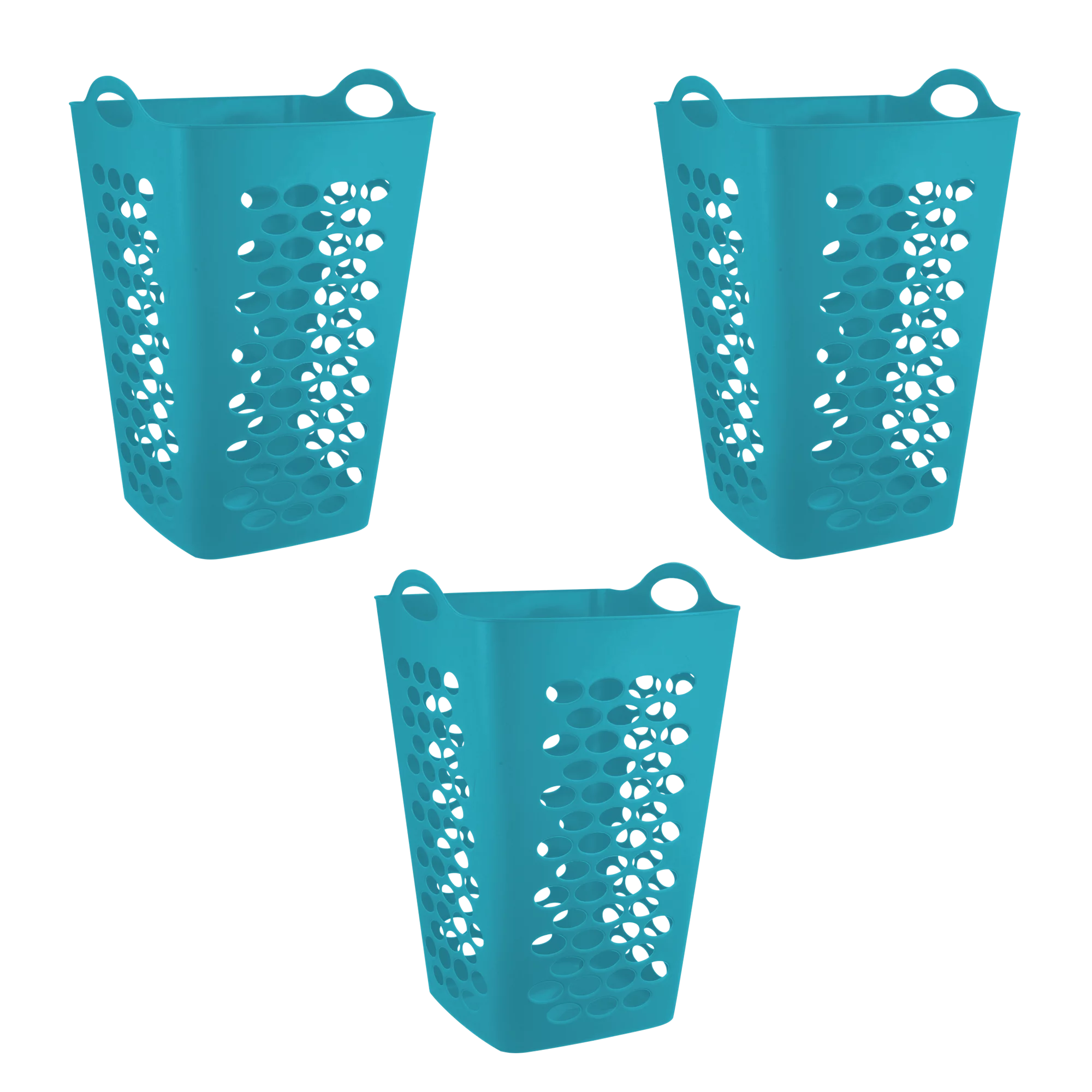 Mainstays Flexible Plastic Square Laundry Hamper. 3 Pack. Teal