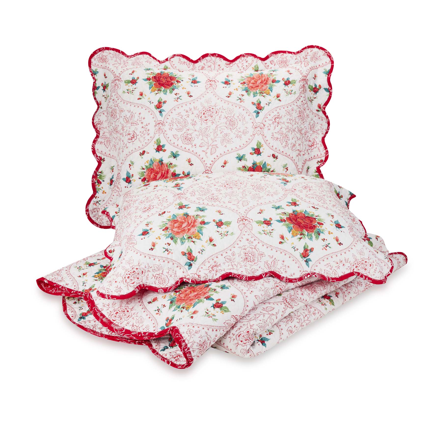 The Pioneer Woman Holiday Multi Cotton Cheerful Toile 3-Piece Quilt Set. Full/Queen