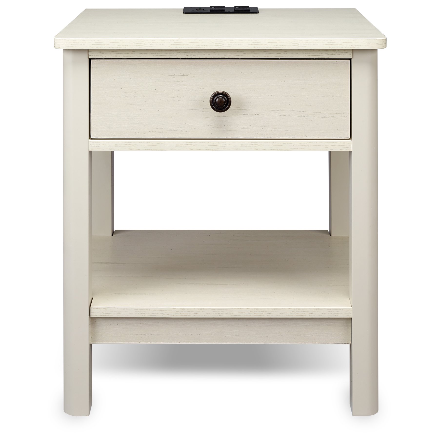 DecorTech Traditional Rectangular End Table with AC Power and USB Charging Ports. White