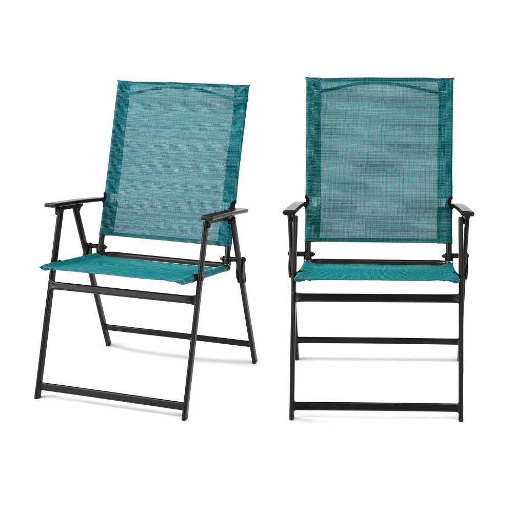 Mainstays Greyson Square Set of 2 Outdoor Patio Steel Sling Folding Chair. Teal