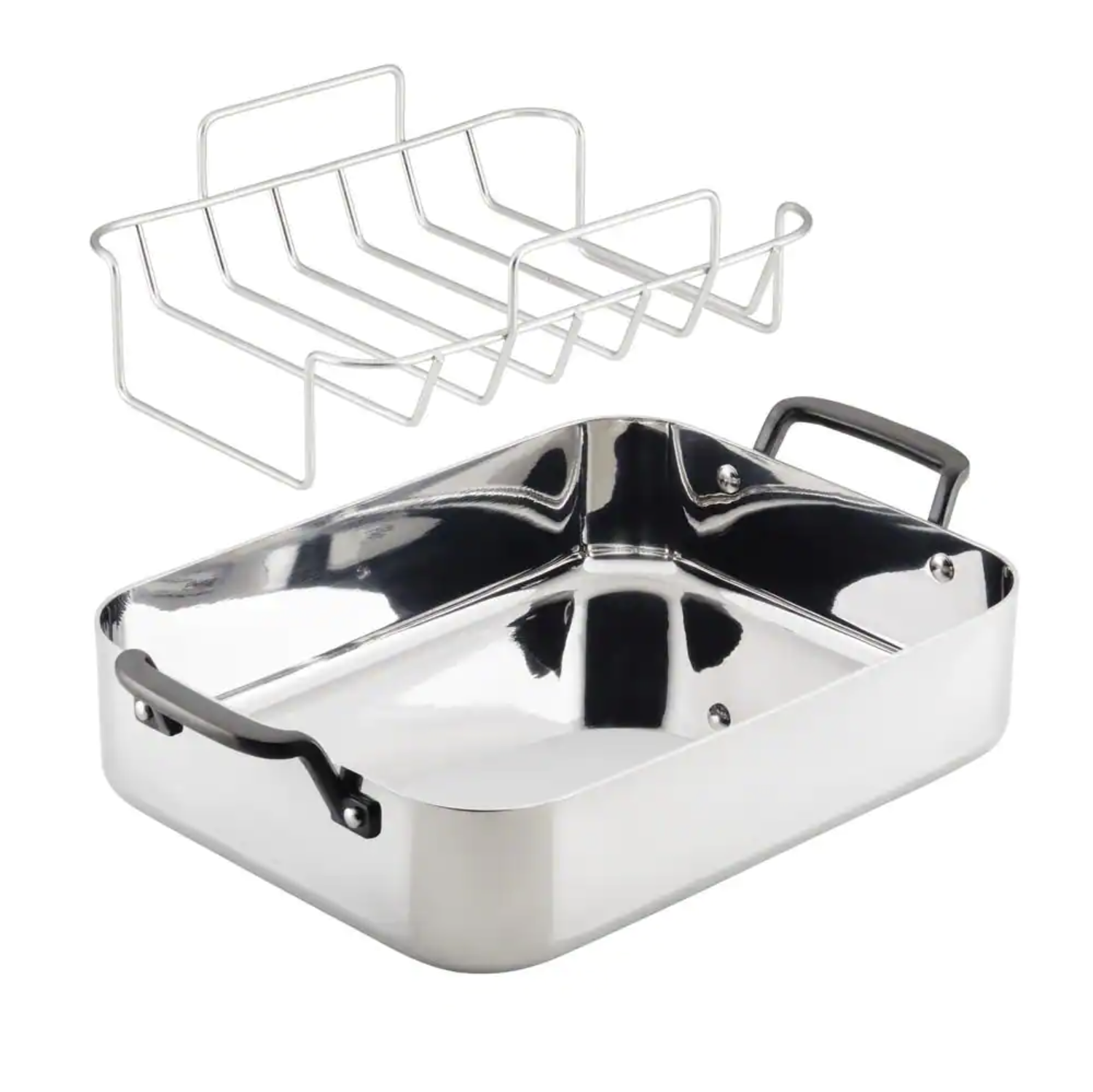 KitchenAid 5-PLY. 10.4 qt.. Polished. Stainless Steel. Induction. Roasting Pan with Rack