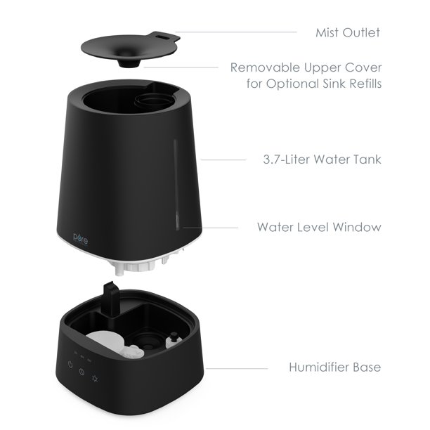 Pure Enrichment HUME Max - Easy Top Fill Ultrasonic Cool Mist Humidifier. 3.7 L (1 Gallon) Tank. Black