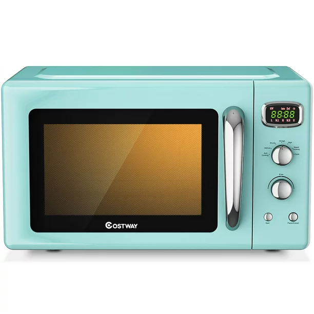 Costway 0.9Cu.ft. Retro Countertop Compact Microwave Oven 900W 8 Cooking Settings Green