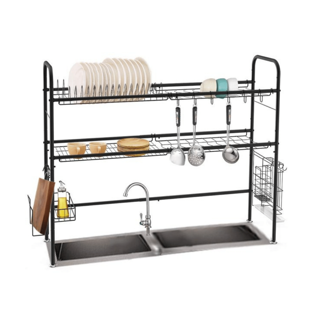 Nex 2-Tier Adjustable Dish Rack. Black Stainless Steel