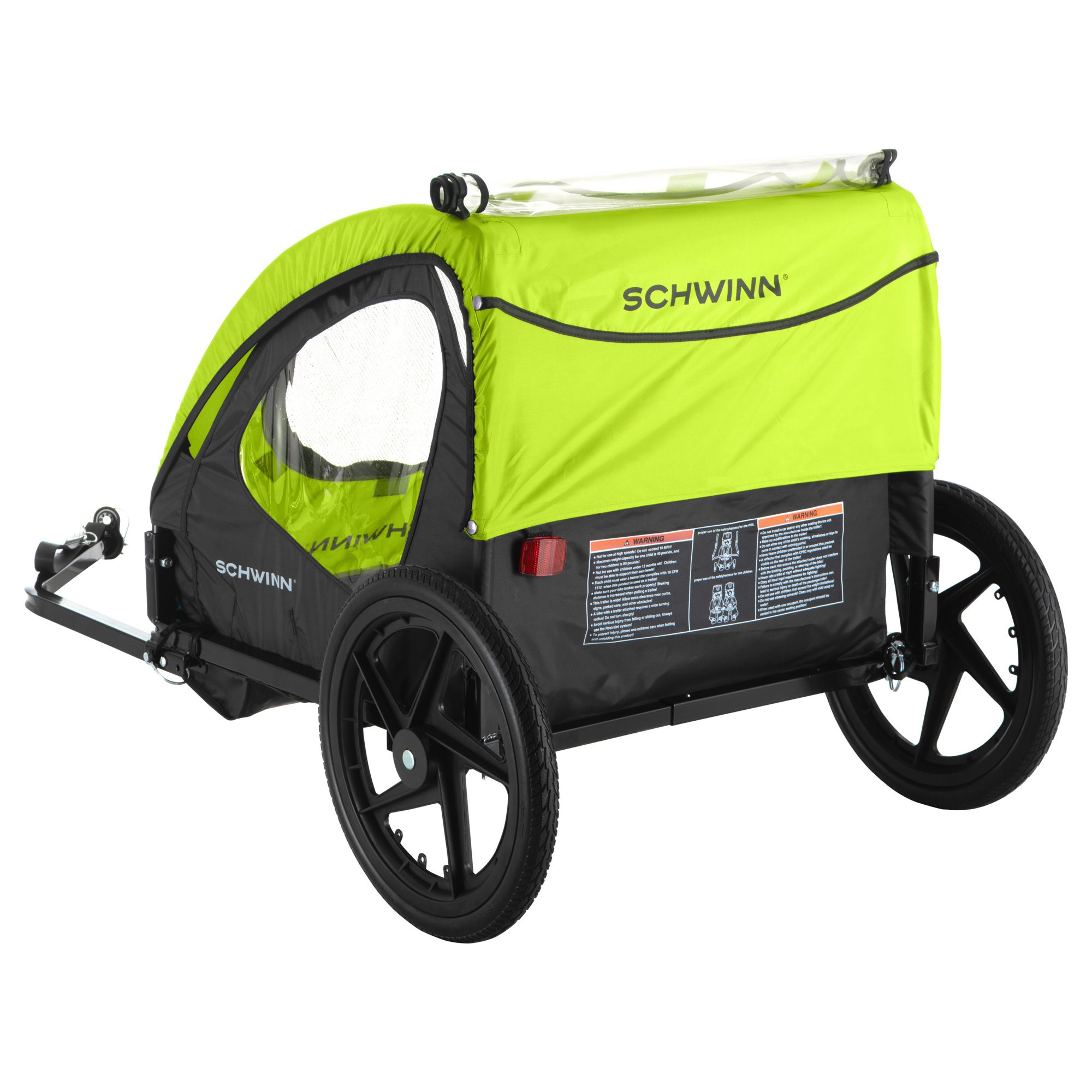 Schwinn Shuttle Foldable Bike Trailer. 2 Passengers. Green/ Black