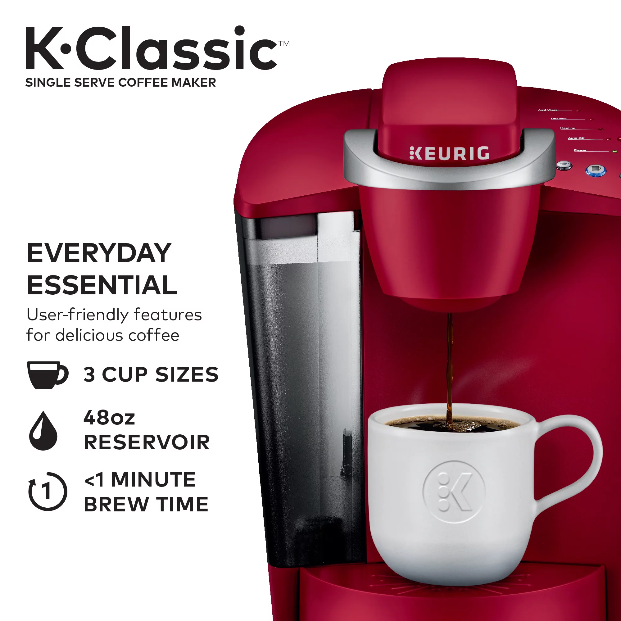 Keurig K-Classic Single Serve K-Cup Pod Coffee Maker. Rhubarb Red