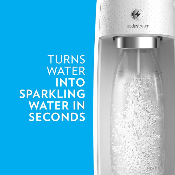 SodaStream One Touch Sparkling Water Maker (White) Bundle With CO2. 2 BPA Free Bottles And 2 bubly Drops