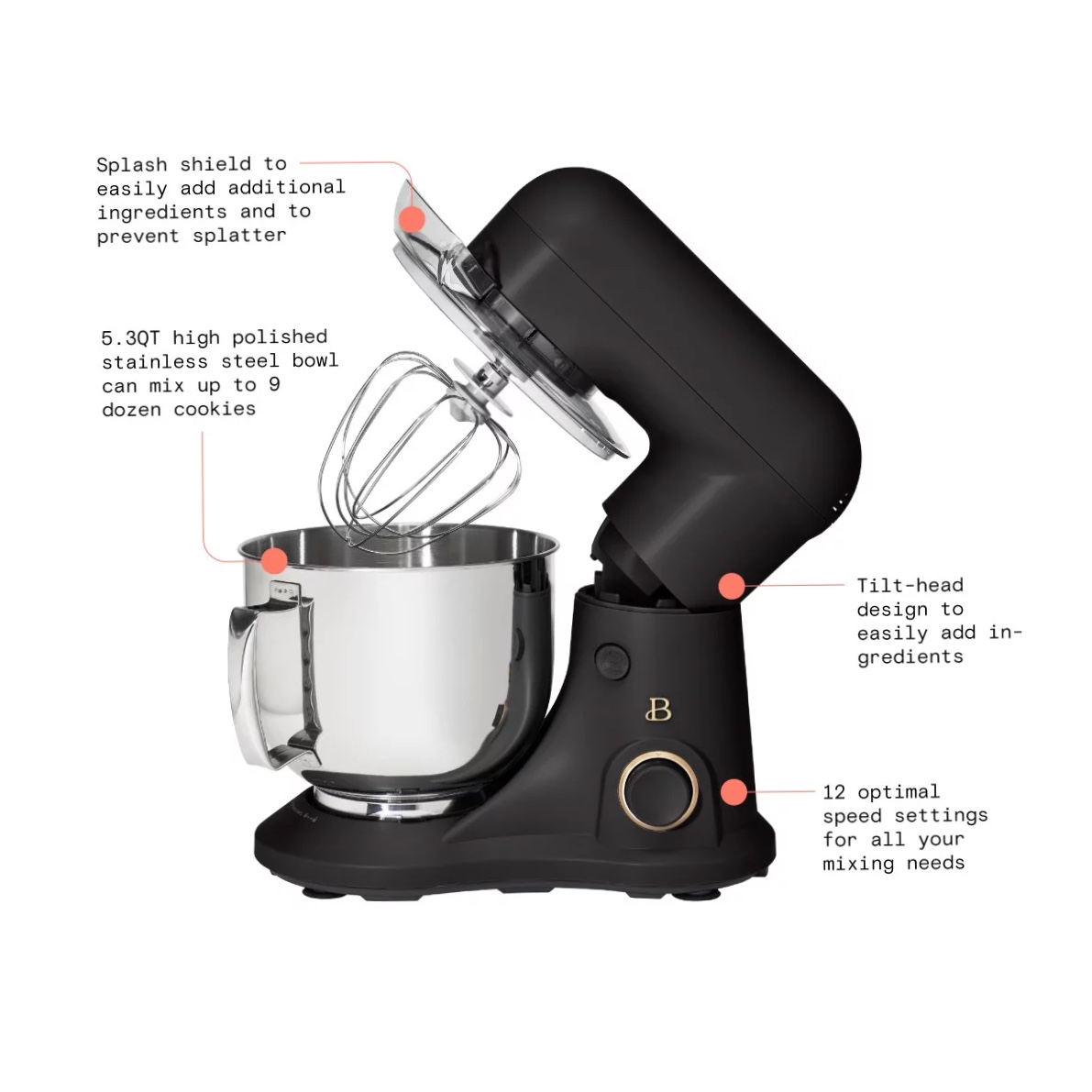 Beautiful 5.3QT Tilt-Head Stand Mixer. Black Sesame by Drew Barrymore