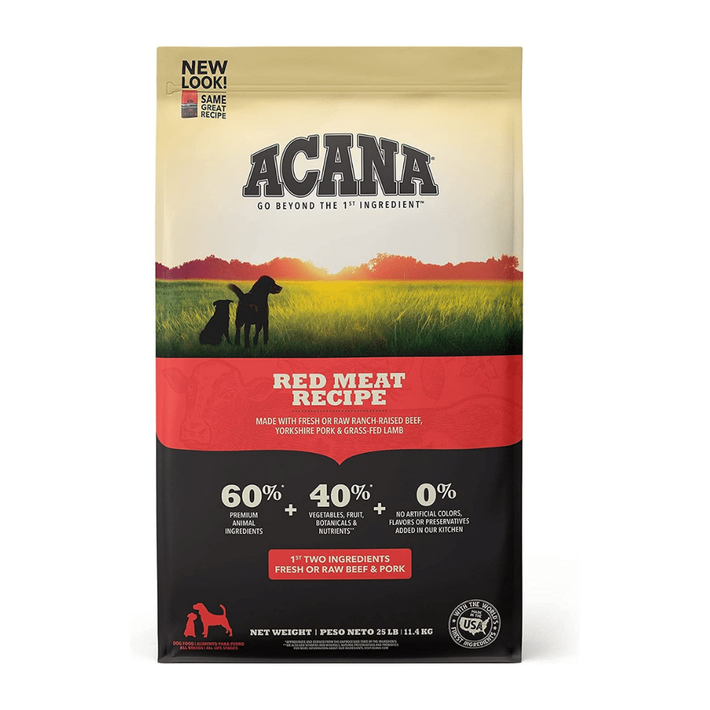 Acana Grain Free Dog Food. Red Meat. Ranch-Raised Beef. Yorkshire Pork. Grass-Fed Lamb