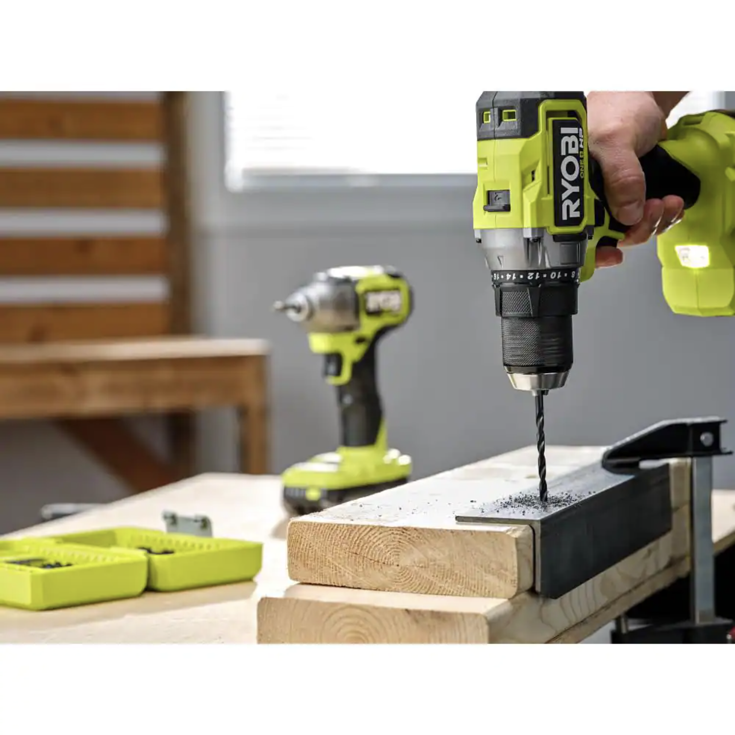 Ryobi One+ HP 18V Brushless Cordless 1/2 in. Drill/Driver Kit with (2) 2.0 Ah High Performance Batteries. Charger. and Bag