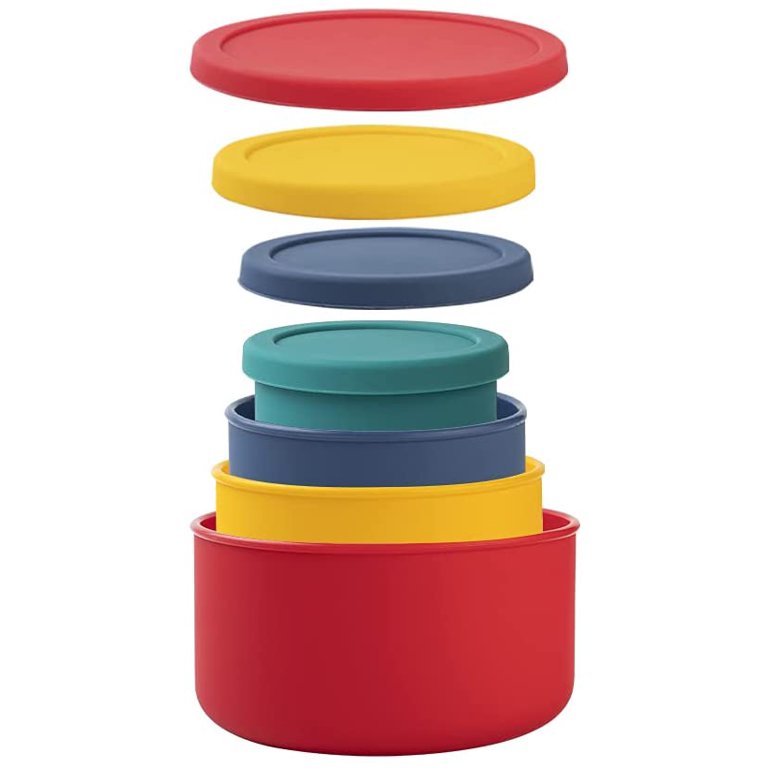 KSENDALO Large Silicone Bowls with Lids Set of 4. Silicone Food Storage Containers