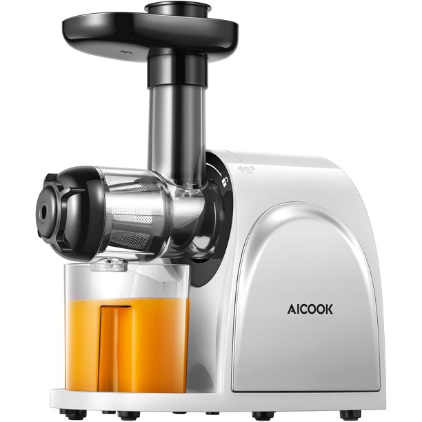 Aicook Slow Masticating Juicer with Quiet Motor. Recipes and Reverse Function. White