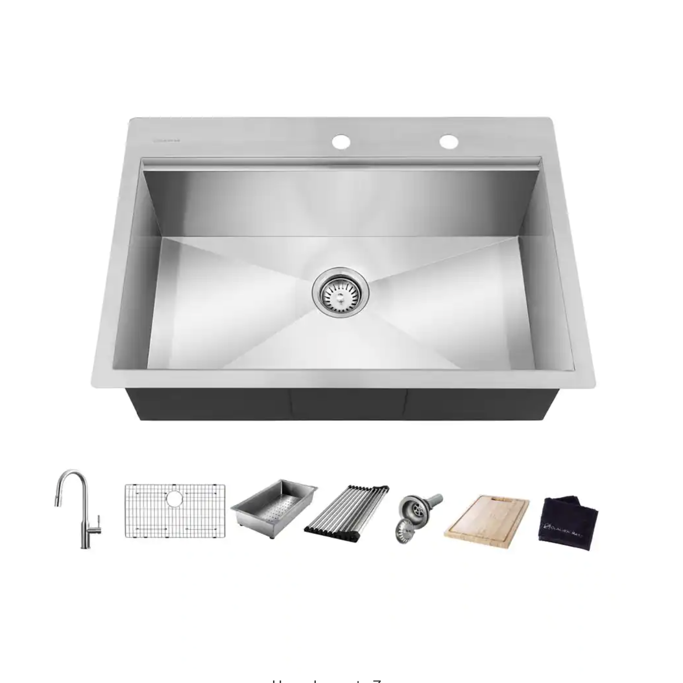 Glacier Bay All-in-One Zero Radius Drop-in 18G Stainless Steel 27 in. 2-Hole Single Bowl Workstation Kitchen Sink. Pull-Down Faucet