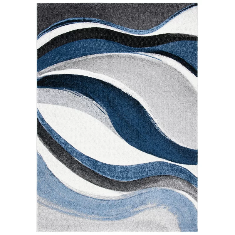 Orren Ellis Tornillo Machine Woven/Power Loomed Performance Gray/Blue Rug. Rectangle 8′ x 10′