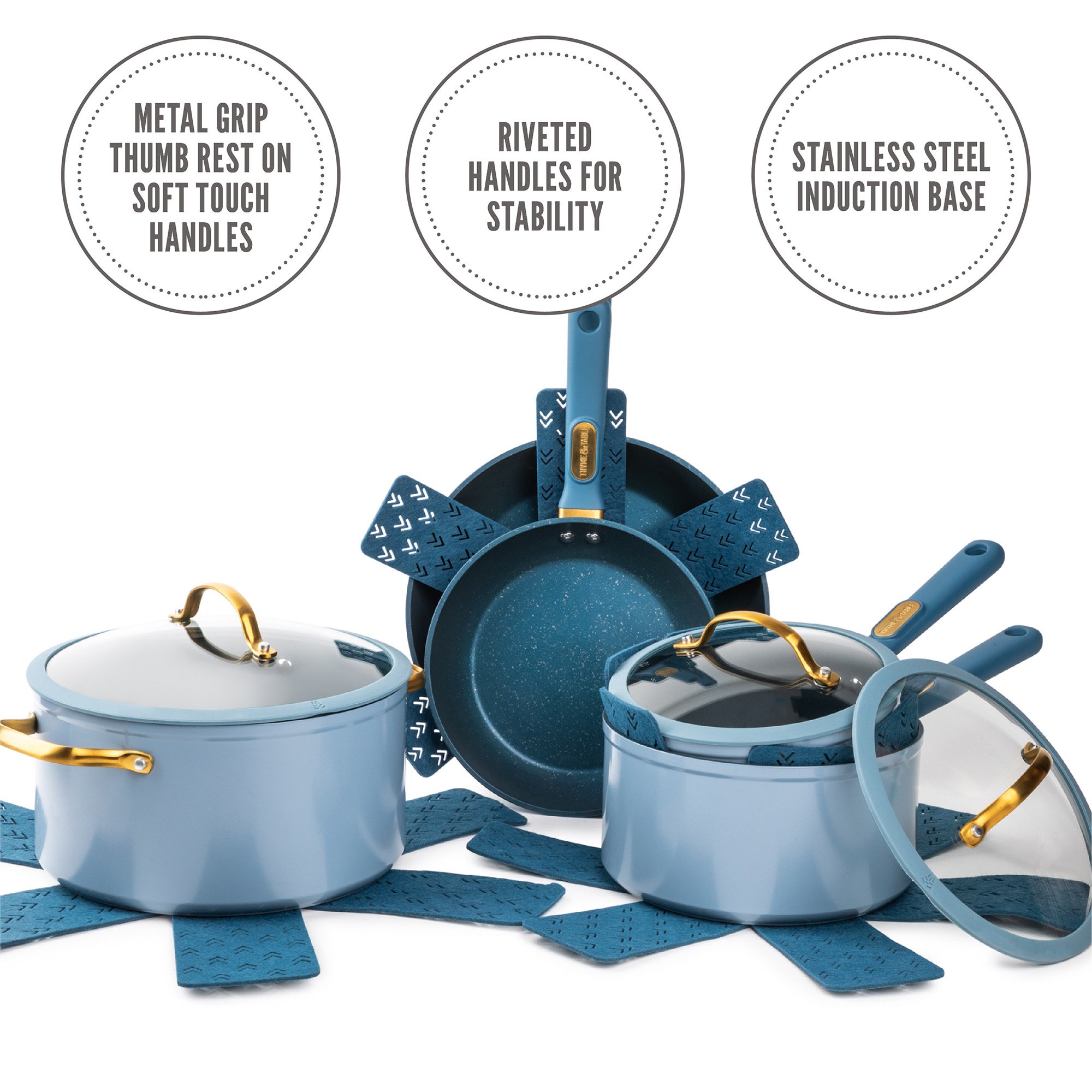 Thyme & Table Non-Stick 12-Pieces Cookware Set. Blue