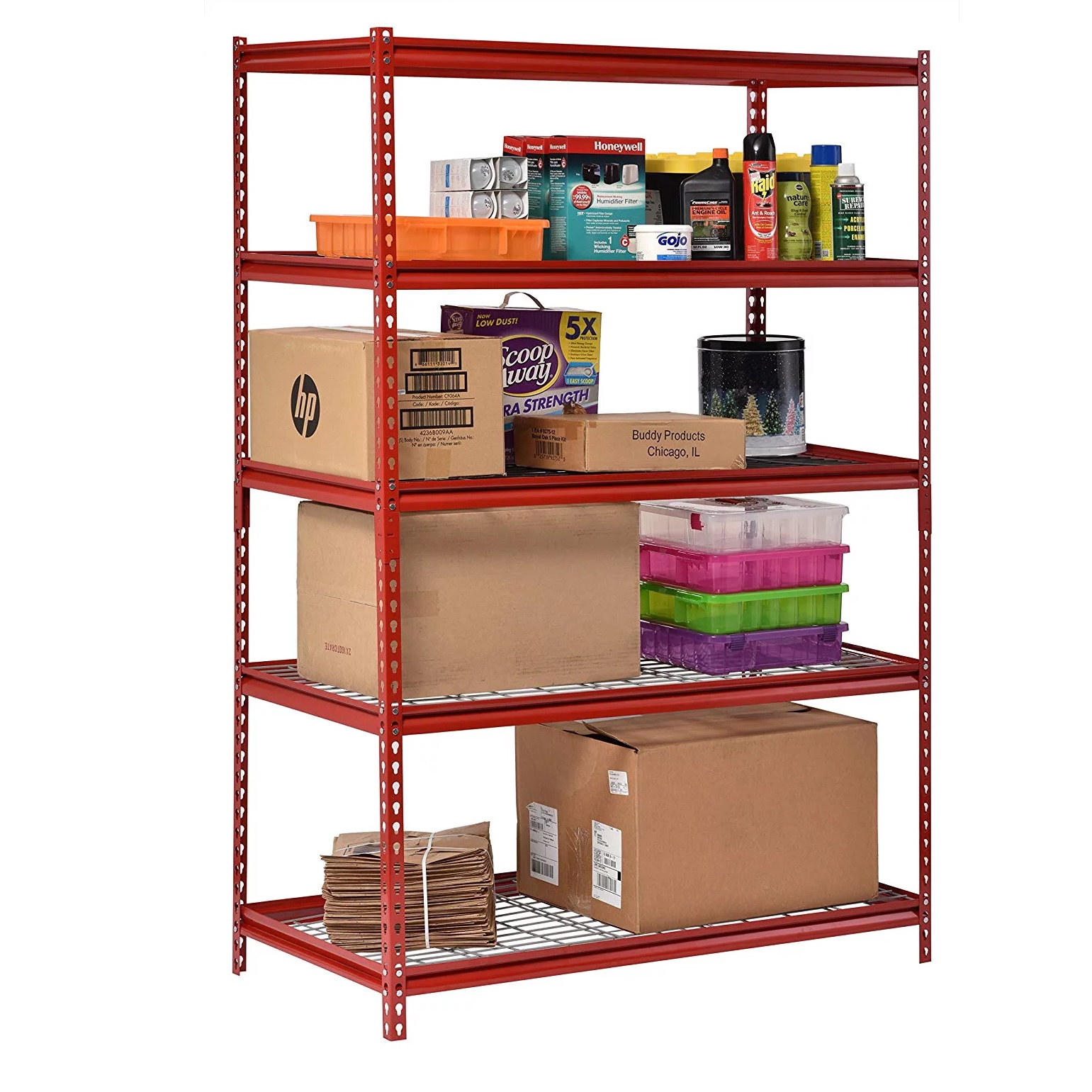 Muscle Rack 48″W x 24″D x 72″H 5-Shelf Garage Shelves. Red
