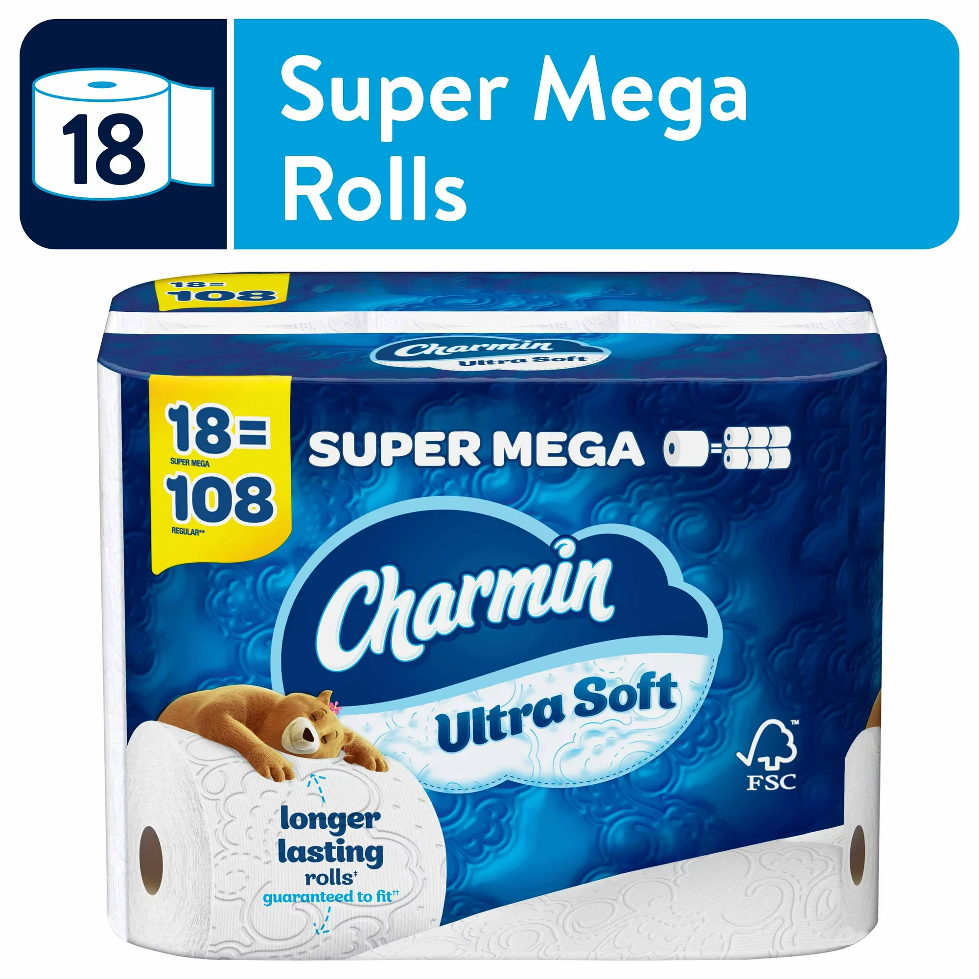 Charmin Ultra Soft Toilet Paper Super Mega Roll. 366 Sheets Per Roll. 18 Count