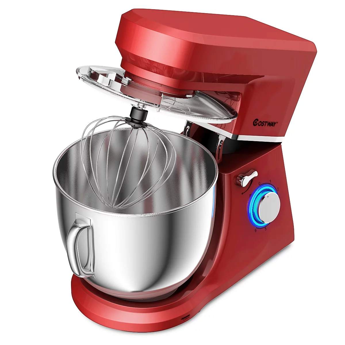 Costway Tilt-Head Stand Mixer 7.5 Qt 6 Speed 660W with Dough Hook. Whisk & Beater. Red