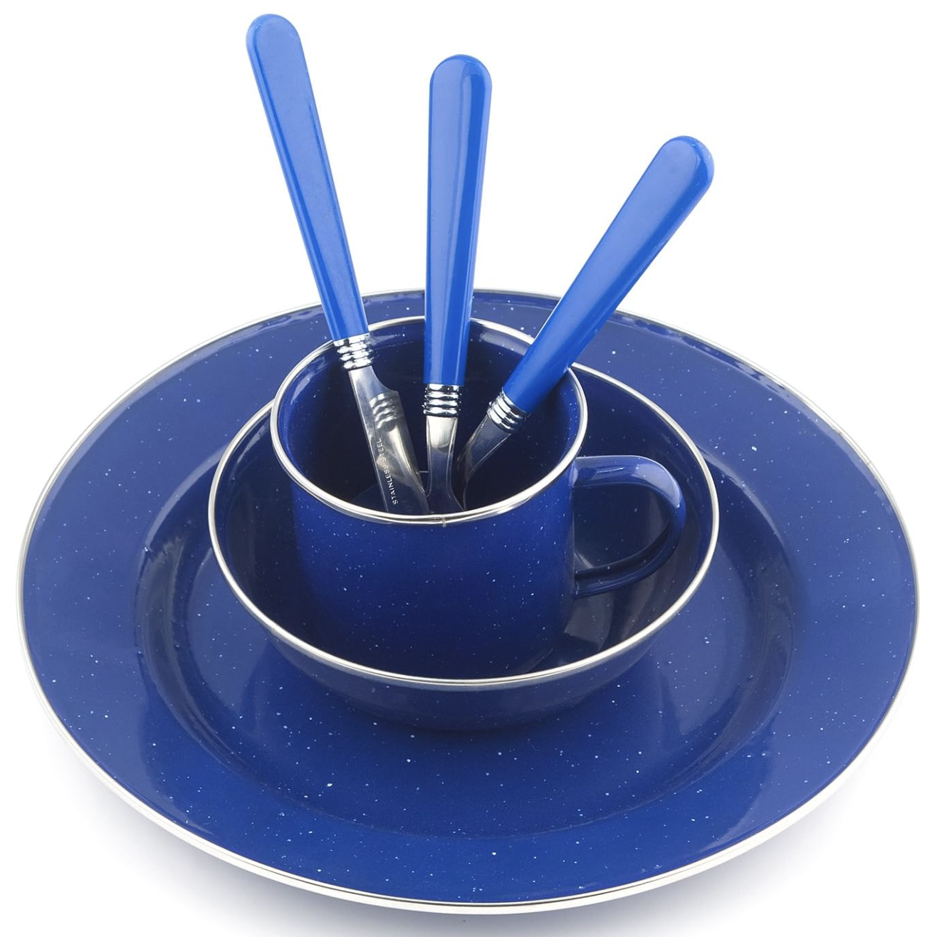 Stansport Blue Enamel Camping Tableware Set (24-Piece)