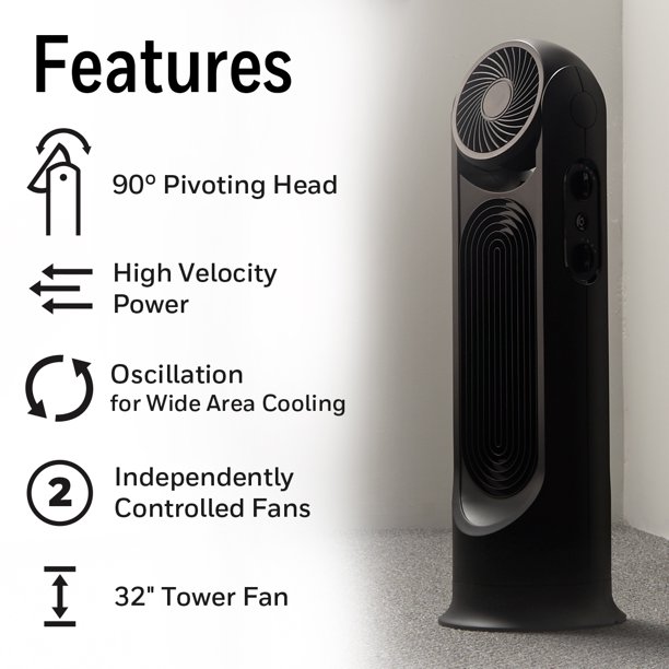 Honeywell 2-in-1 Turbo Force Whole Room Electric Tower Fan. HYF500. Black