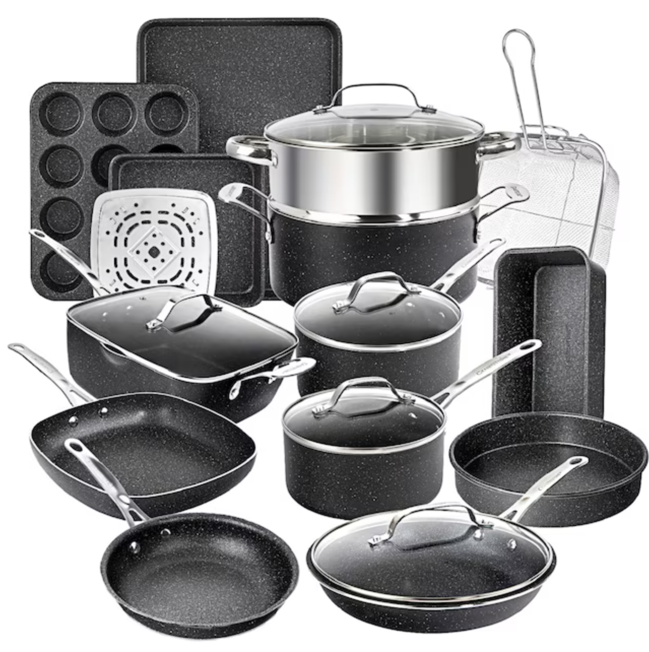 GraniteStone Diamond 20-Piece 23.4-in Aluminum Cookware Set Lid(s) Included