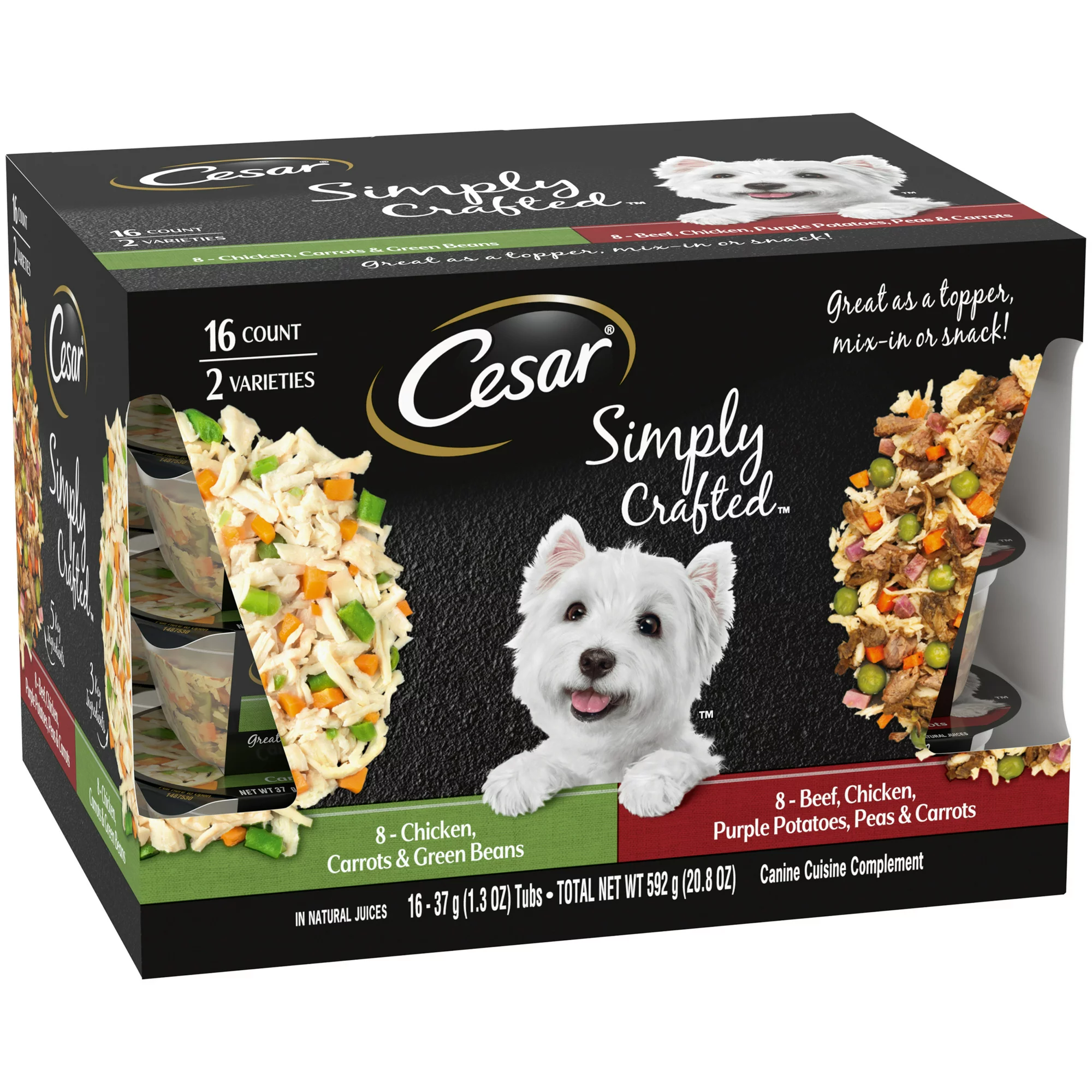 Cesar Simply Crafted Chicken & Beef Wet Dog Food Toppers Variety Pack. (16 Pack) 1.3 Oz. Tubs