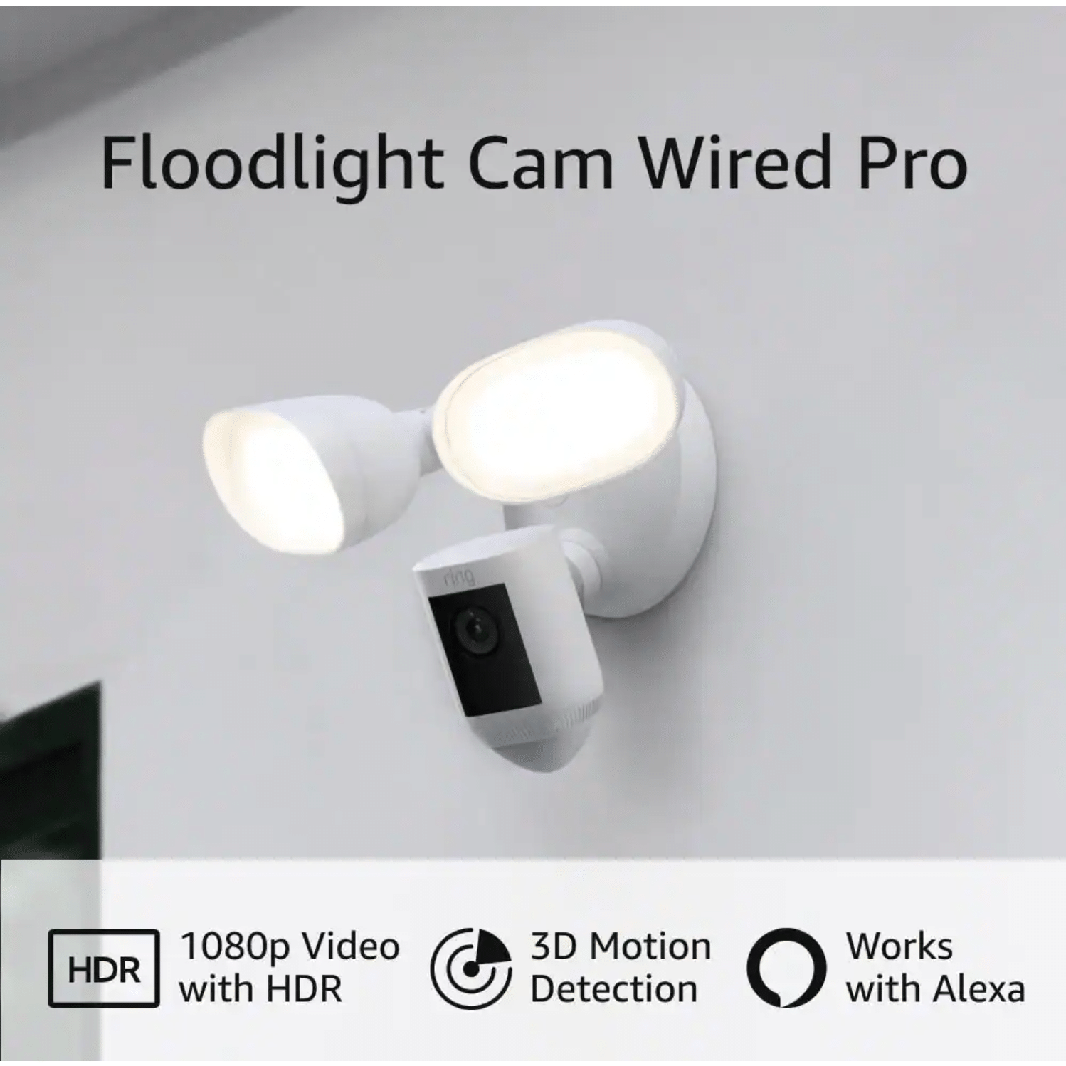 Ring B08FCWRXQR Floodlight Cam Wired Pro. White