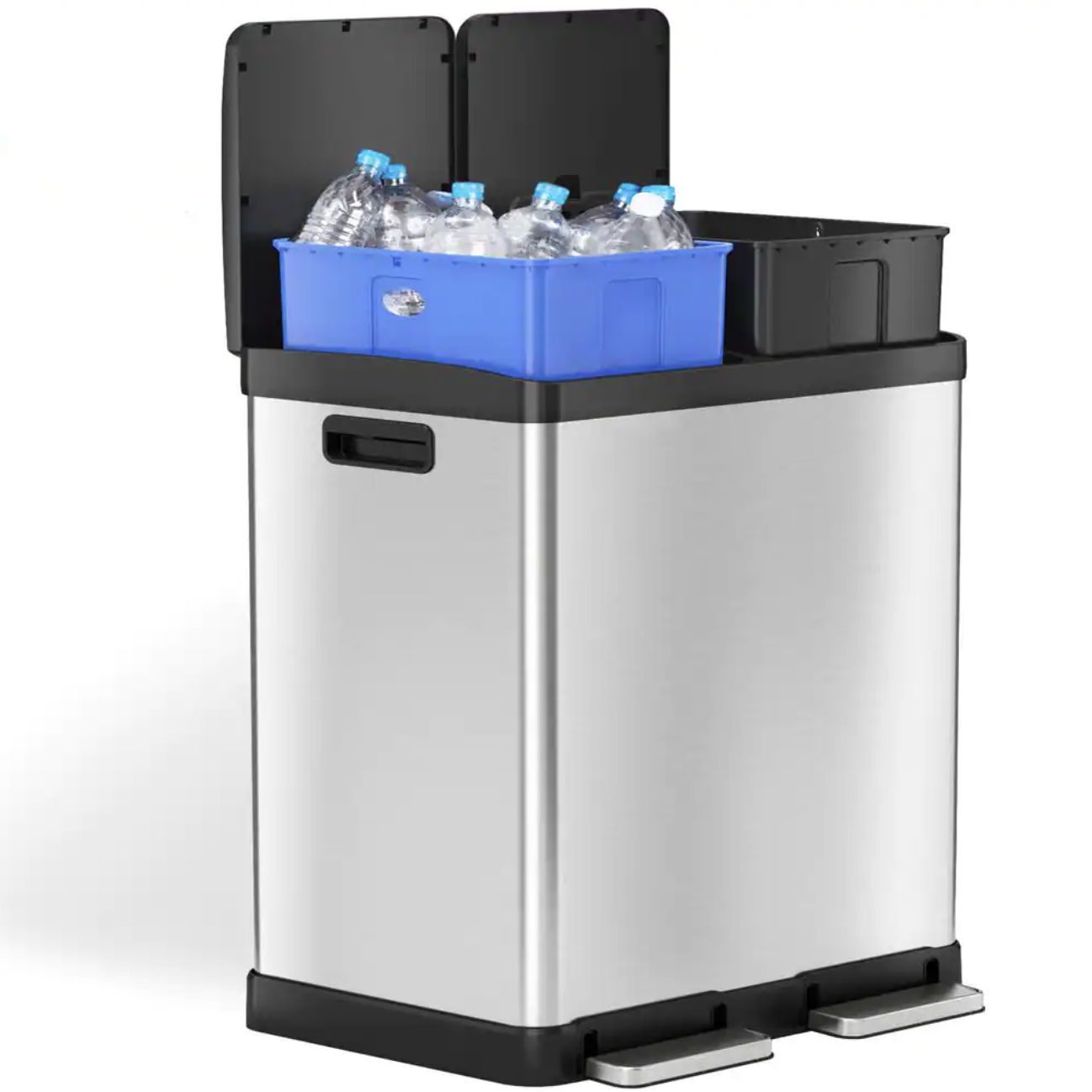 iTouchless SoftStep 16 Gal. Stainless Steel Step Trash Can and Recycle Bin Combo Unit with Removable Inner Bins