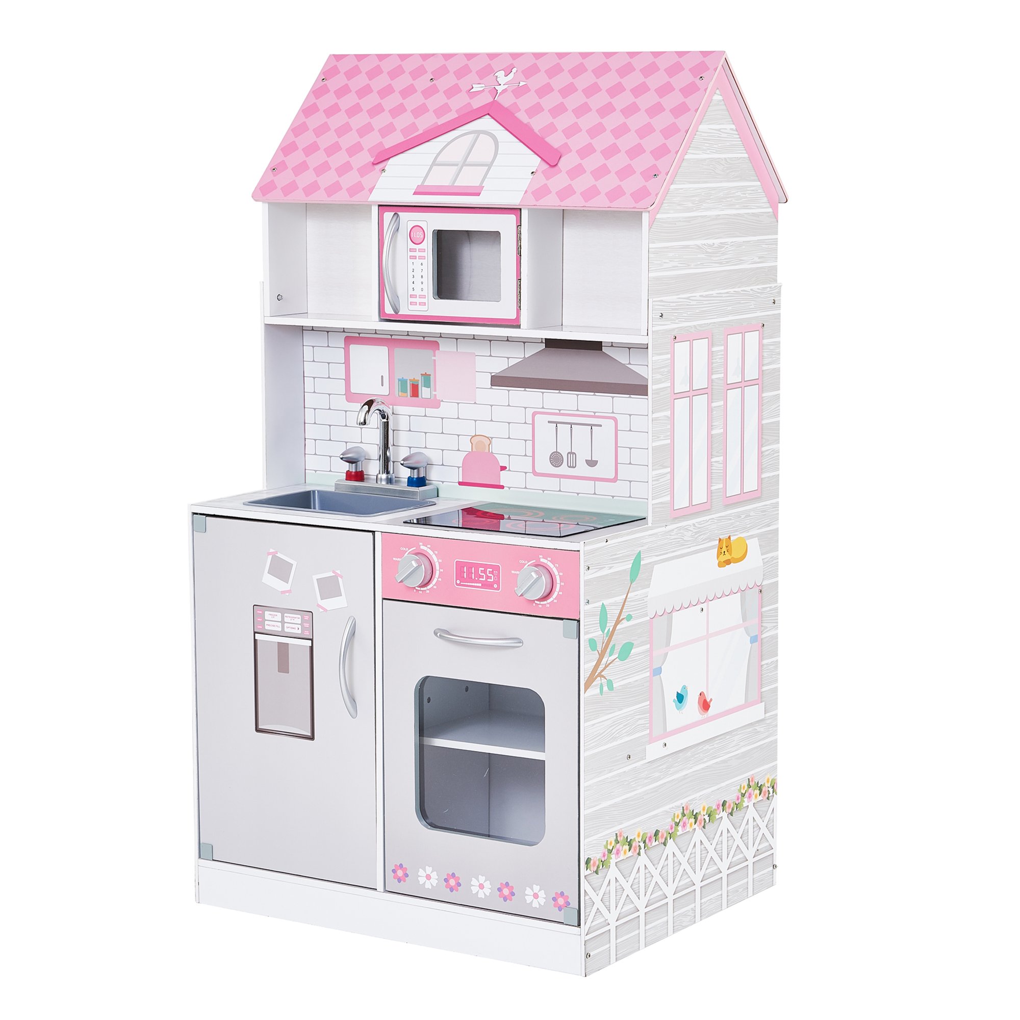 Teamson Kids Wonderland Ariel 2 in 1 Doll House and Play Kitchen. Pink/Grey