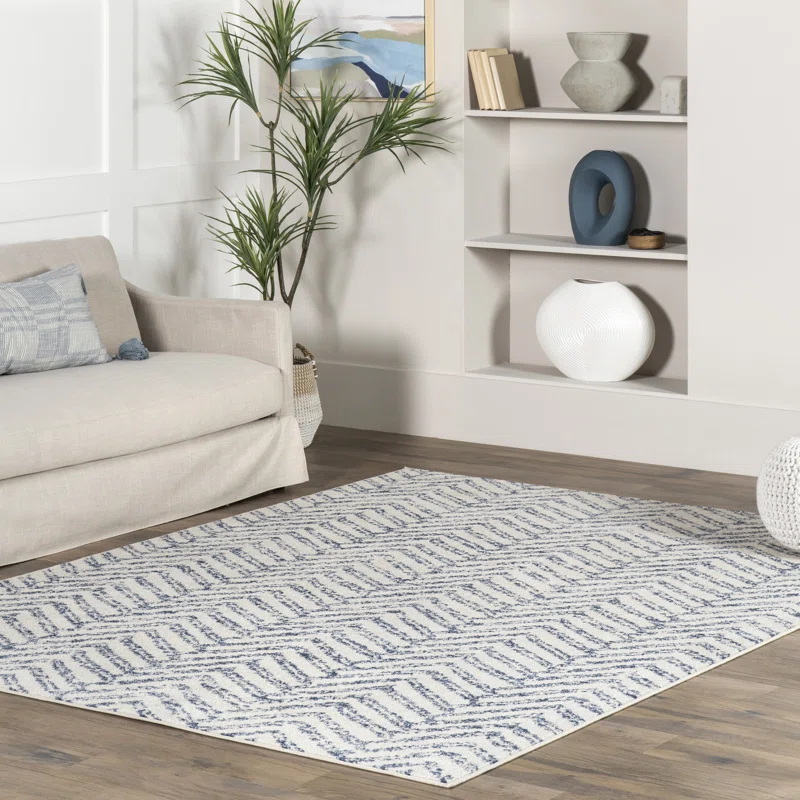 Breakwater Bay Lorelai Transitional Geometric Area Rug in Blue. Rectangle 10′ x 14′