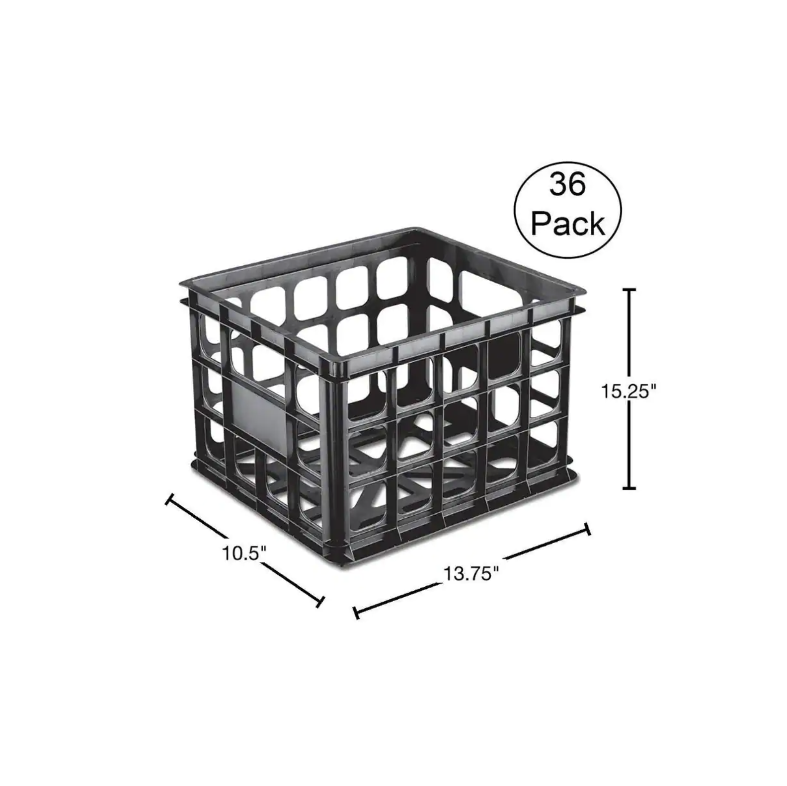 36 Pack. Sterilite 6.0 Gal. Plastic Black Storage Box Crate. Black