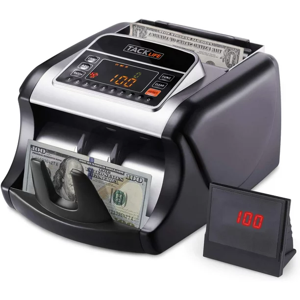 Tacklife Money Counter with UV/MG/IR Detection. Counterfeit Bill Detection. Batch Mode -Black