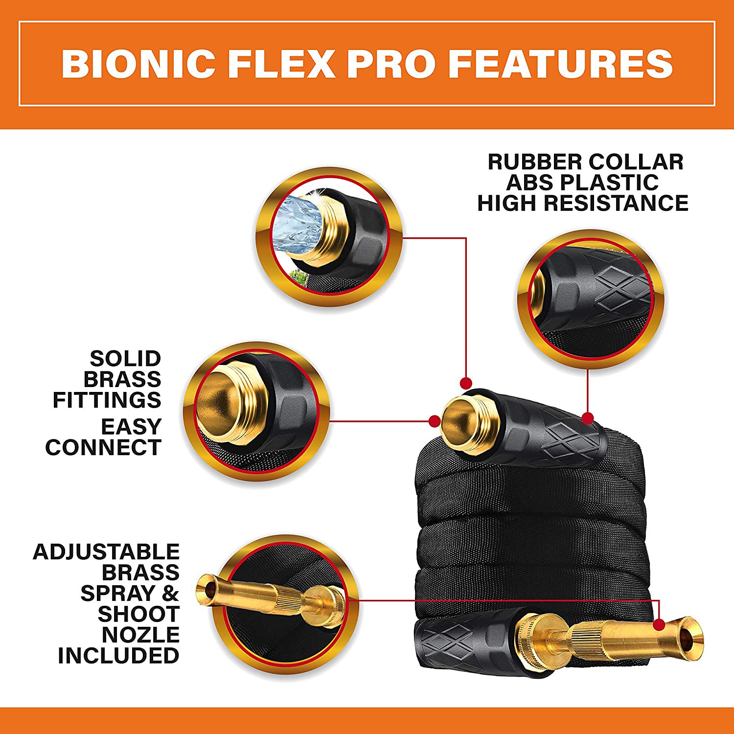 As Seen on TV Bionic Flex Pro 100' Garden Hose Heavy Duty. Lightweight Weatherproof Garden Water Hose