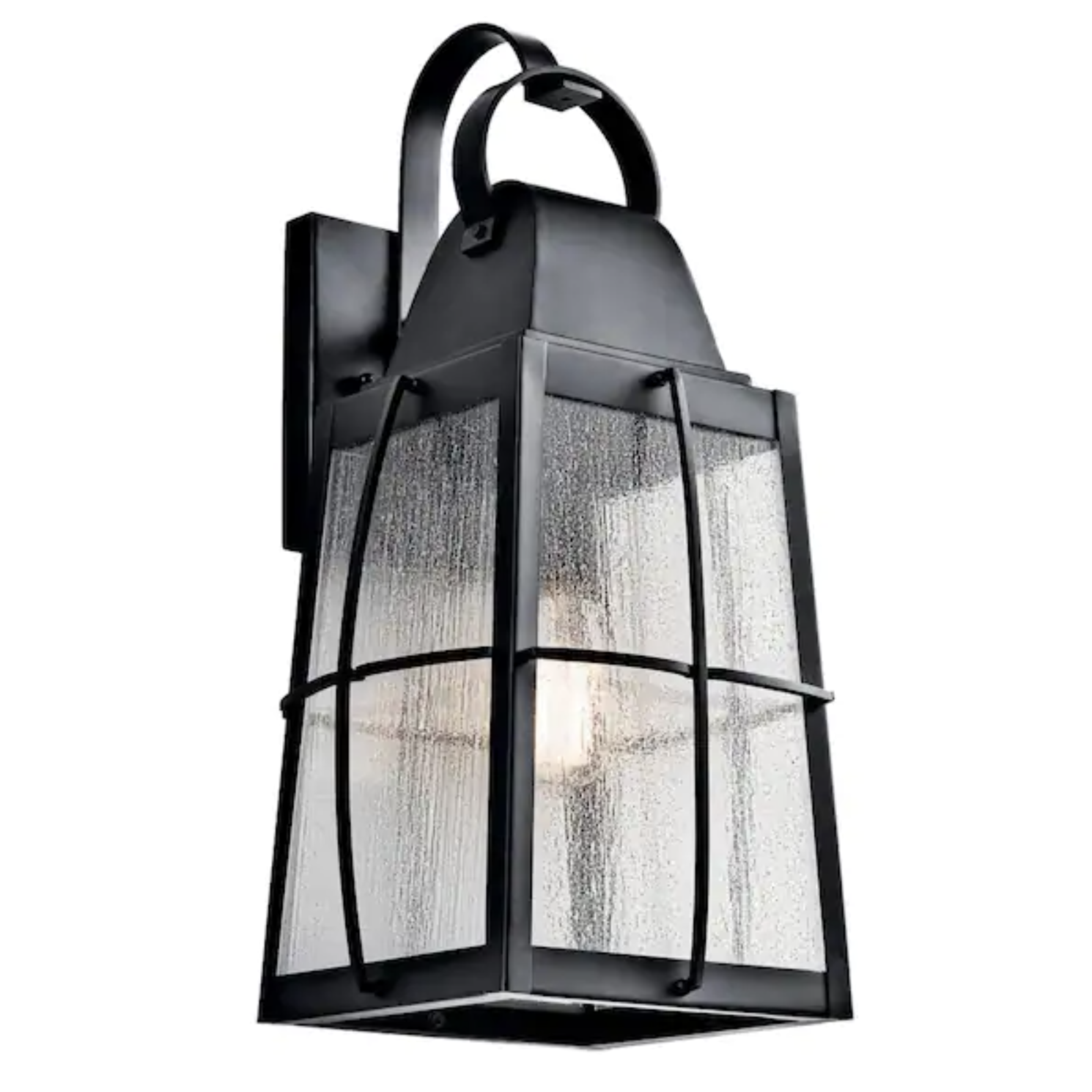 Kichler Tolerand 17.75 in. 1-Light Textured Black Outdoor Light Wall Sconce with Clear Seeded Glass (1-Pack)