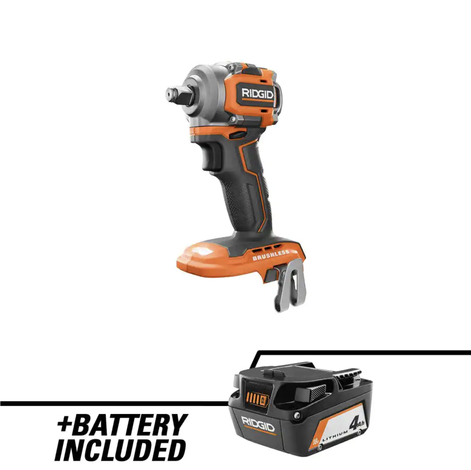 Ridgid 18V SubCompact Brushless Cordless 1/2 in. Impact Wrench with Belt Clip and Battery