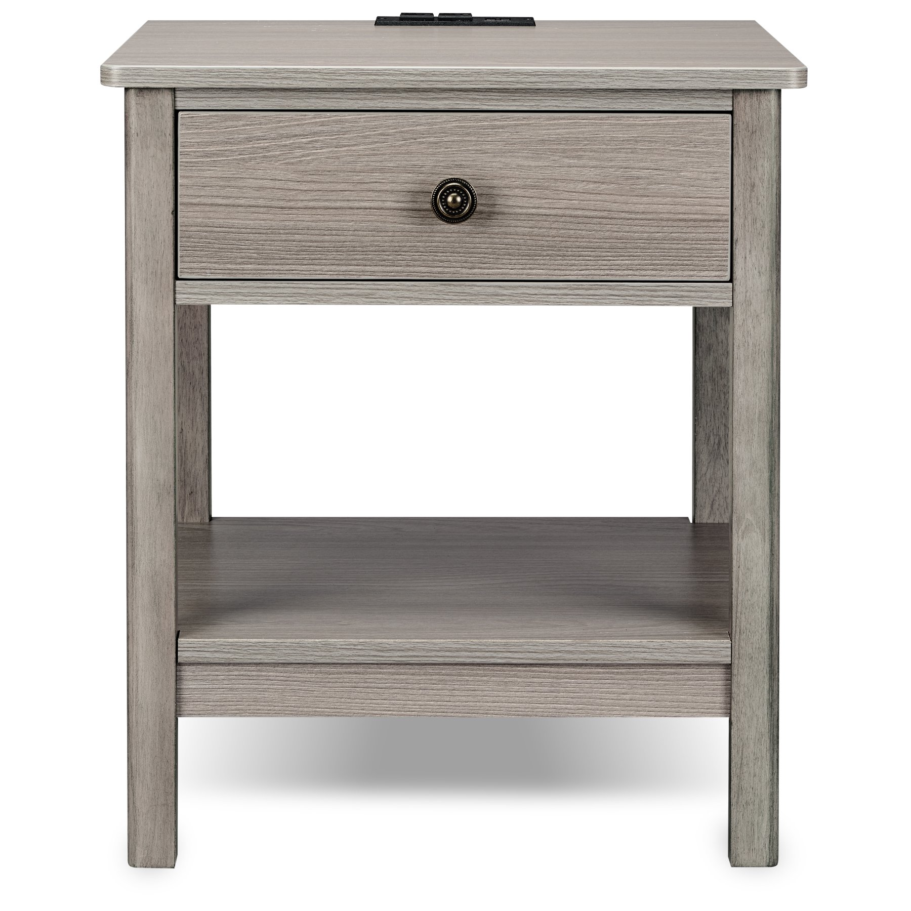 DecorTech Traditional Rectangular End Table with AC Power and USB Charging Ports. Gray