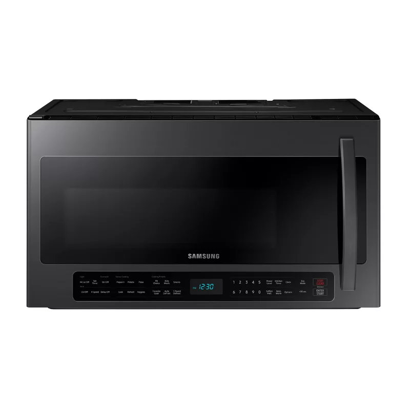 Samsung 29.875” 2.1 Cubic Feet cu. ft. Over-The-Range Microwave With Sensor Cooking. ME21R7051SG