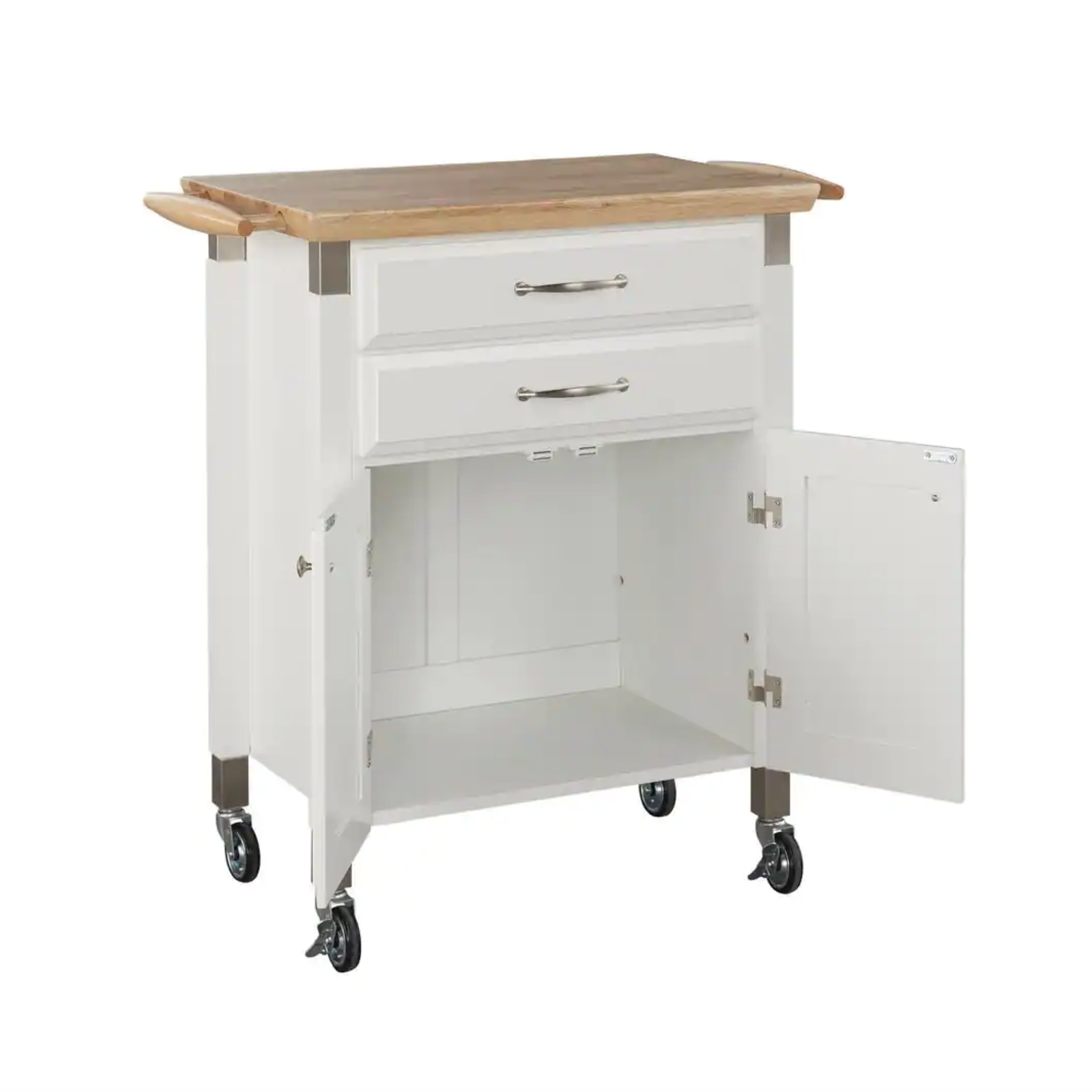 Homestyles Dolly Madison White Kitchen Cart With Natural Wood Top