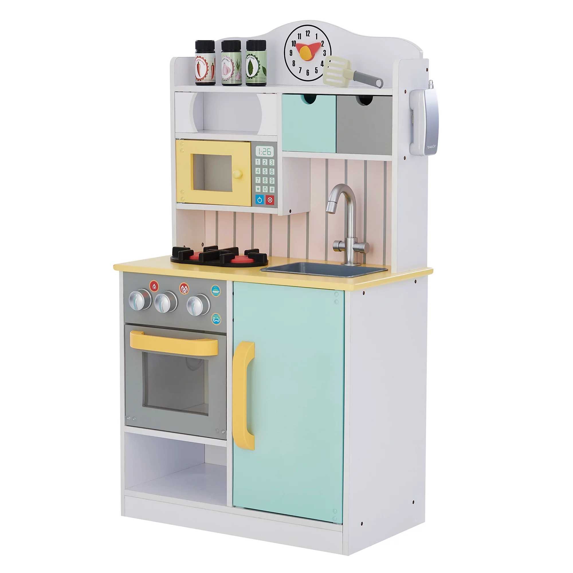 Teamson Kids Little Chef Florence Classic Kids Kitchen Playset with 5 Accessories. White/Blue